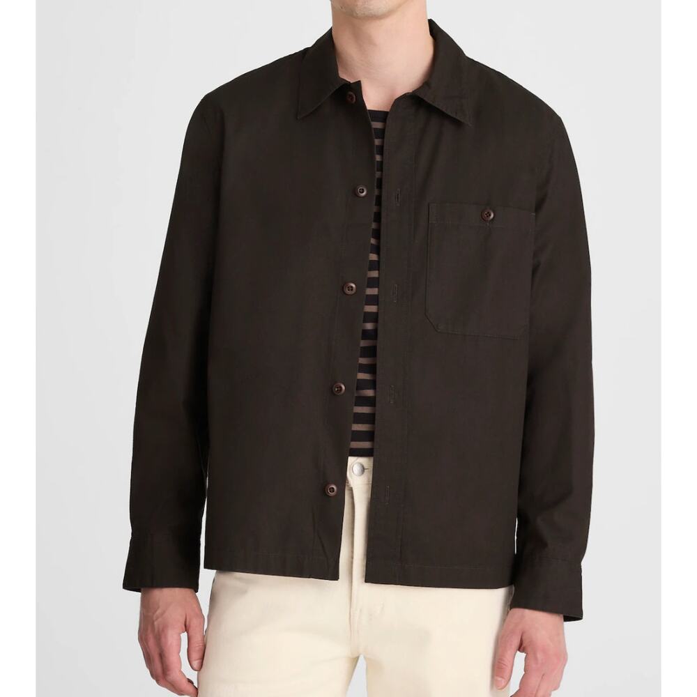 NWT Madewell Men's Cotton Poplin Overshirt Mocha Brown Button Down Shirt Large L